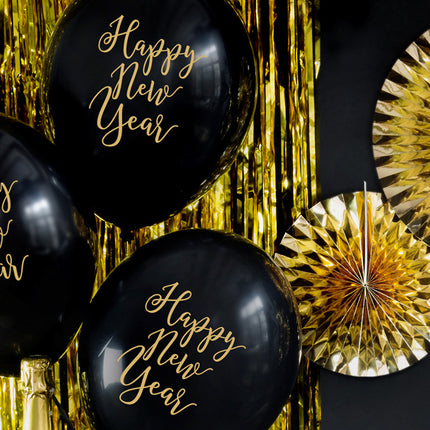 Schwarze Frohes Neues Jahr Ballons 30cm 6Stück