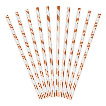 Papierstrohhalme Rose Gold Gestreift 19,5cm 10Stk.