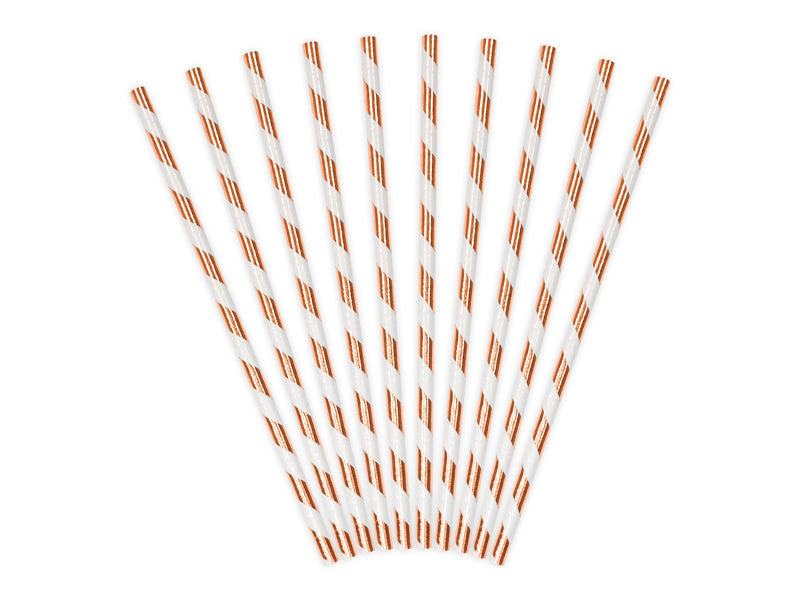 Papierstrohhalme Rose Gold Gestreift 19,5cm 10Stk.