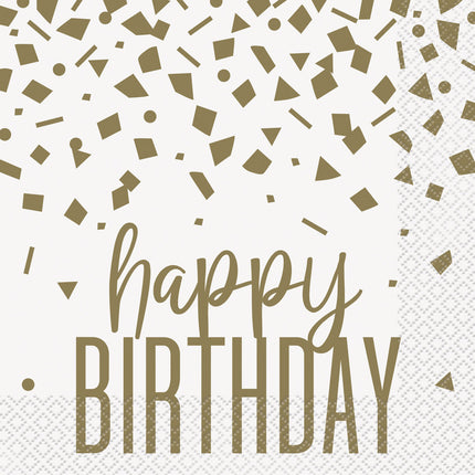 Geburtstagsservietten Happy Birthday Gold Konfetti 16 Stk.