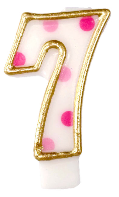 Kerze 7 Jahre Rosa Punkte 8,5cm