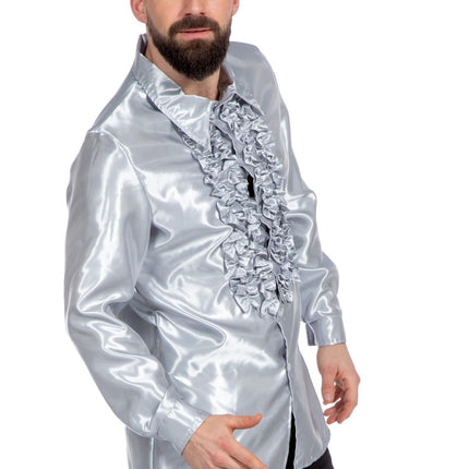 Disco Bluse Rüschen Silber