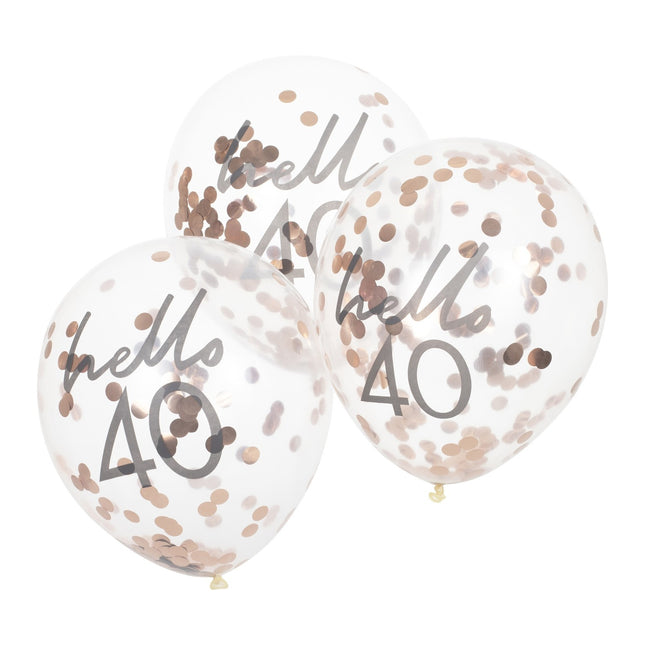 Rose Gold Konfetti Ballons 40 Jahre 30cm 5Stk