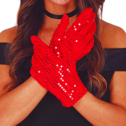 Rote Handschuhe Pailletten 22cm