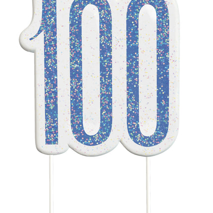 Kerze 100 Jahre Glitzer Blau 8,5cm