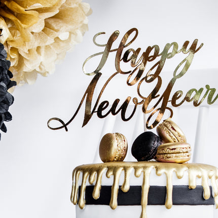 Tortenaufleger Happy New Year Gold 24cm