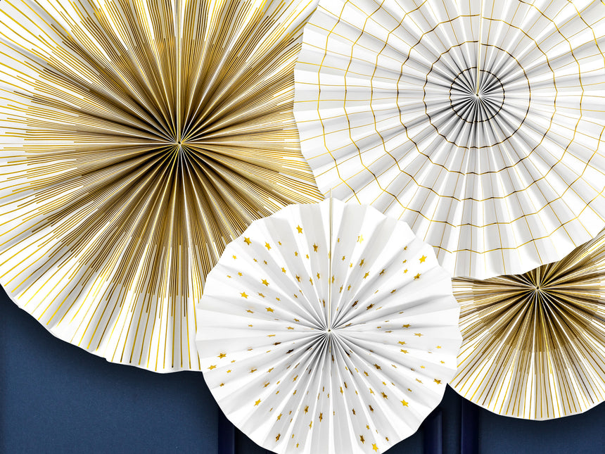 Papierfächer Gold Weiß Set 23-40cm 4 Stück