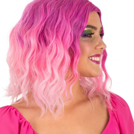 Perücke Alicia Halblang mit Welle Rosa bis Weiß