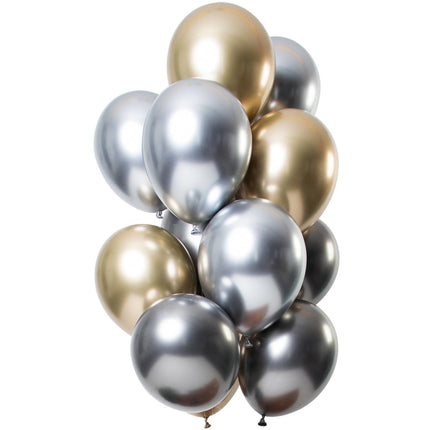 Silberne, goldene und anthrazitfarbene Ballons Mix Chrom 33cm 12 Stk.