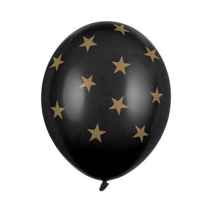 Schwarzer Ballon Gold Sterne 30cm 6Stk