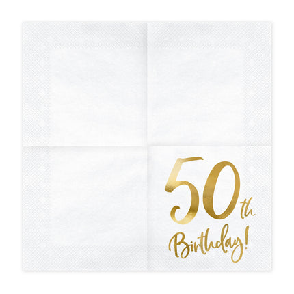 Servietten 50 Jahre Weiß 33cm 20Stück