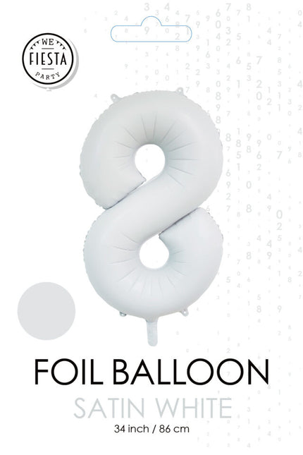 Weißer Figurenballon 8 Jahre Glanz 86cm