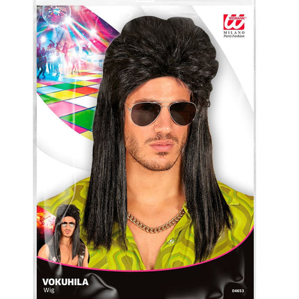 80er Perücke Aso Lang Schwarz