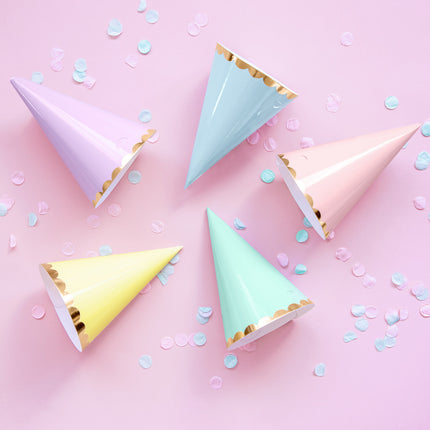 Bunte Partyhüte Pastell 16cm 6 Stk.