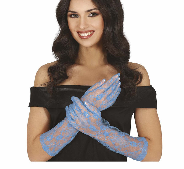 Hellblaue Handschuhe Spitze 38cm
