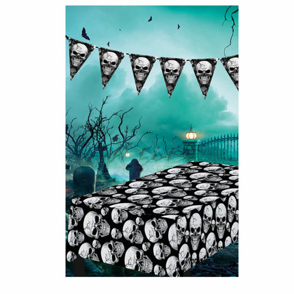 Halloween Tischtuch Totenköpfe 2,74m