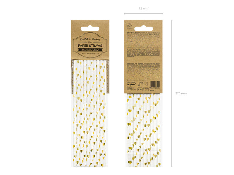 Papierstrohhalme Goldene Herzen 19,5cm 10 Stk.