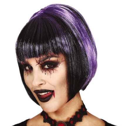Halloween Perücke Bob Schwarz Lila