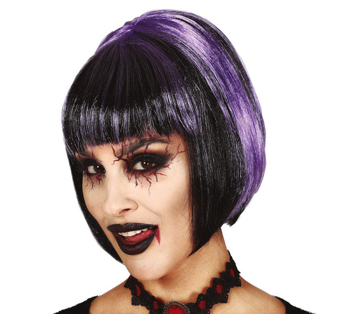 Halloween Perücke Bob Schwarz Lila