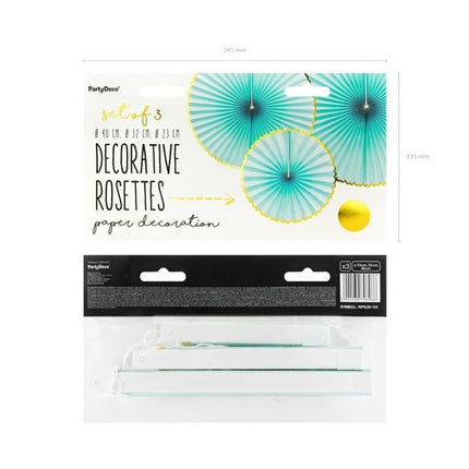 Papierfächer Mintgrün Gold Set 23-40cm 3 Stück
