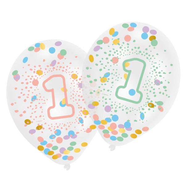 Ballons 1 Jahr Konfetti gefüllt 27,5cm 6Stk.