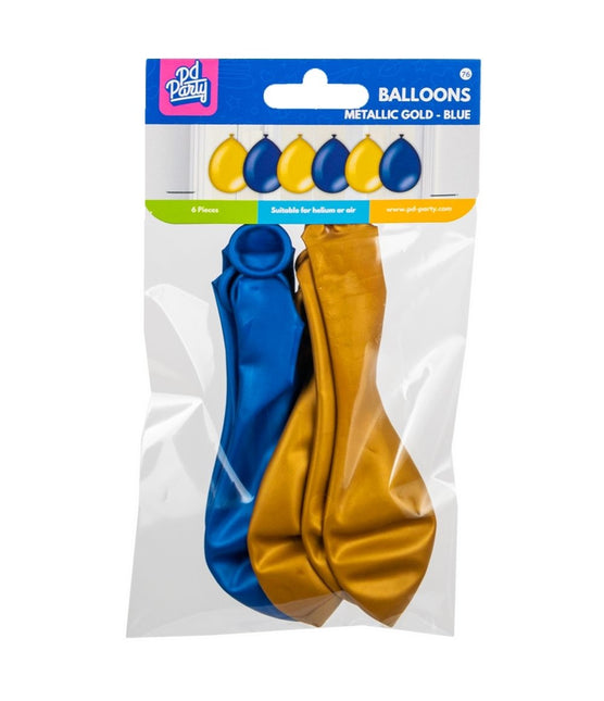 Blau-Gold Ballons Metallic 30cm 6Stk
