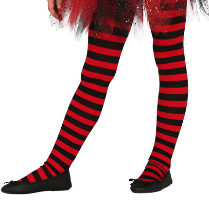 Halloween Strumpfhose Kind Schwarz Rot Gestreift 5/9 Jahre