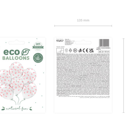 Weiße Ballons Hellrosa Herzen 33cm 6 Stk.