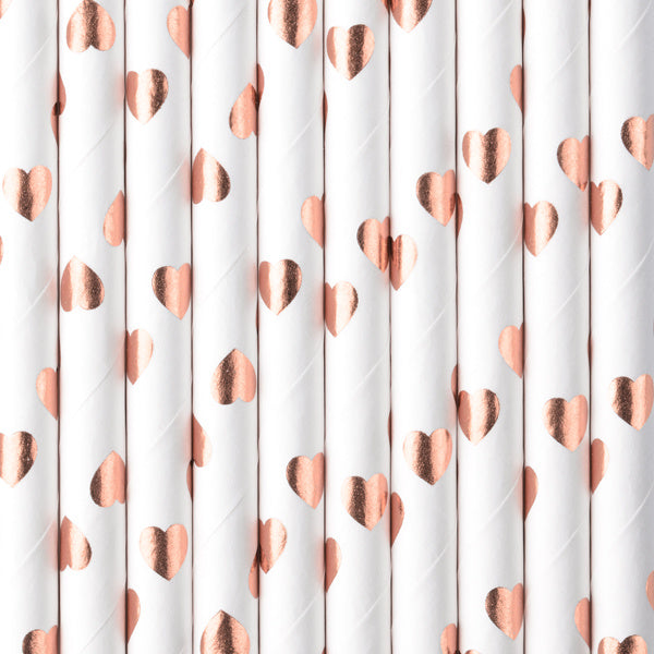 Papierstrohhalme Rose Gold Herzen 19,5cm 10Stk.