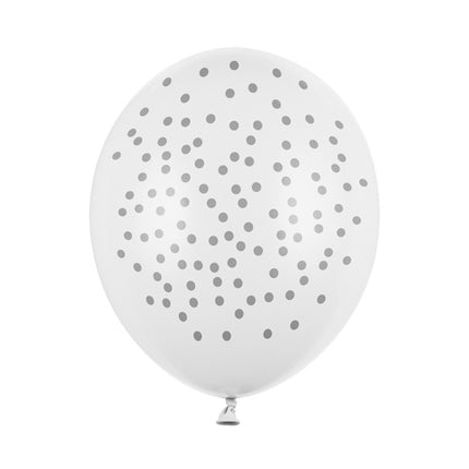 Weiße Ballons Graue Punkte 30cm 6 Stk.