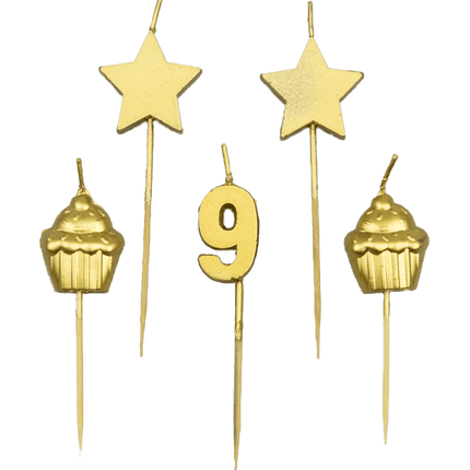 Kerzen 9 Jahre Cupcake Gold 17,5cm