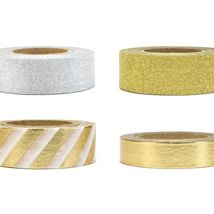 Washi Tape Gold Weiß 10m 4Stk