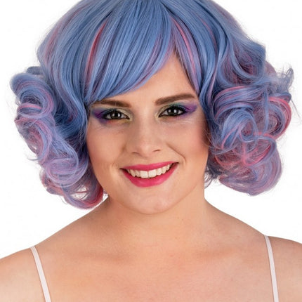 Perücke Arlene Kurz Mit Locken Pastell Blau Und Rosa