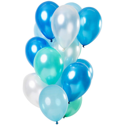 Azurblaue Ballons Chrom 33cm 15Stk