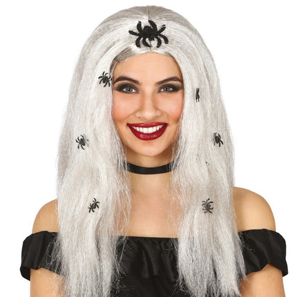 Halloween Perücke Fake Spinnen Grau