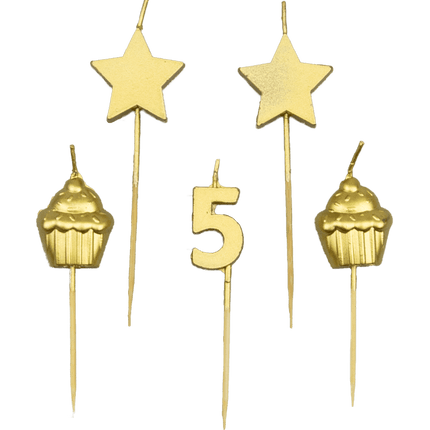 Kerzen 5 Jahre Cupcake Gold 17,5cm