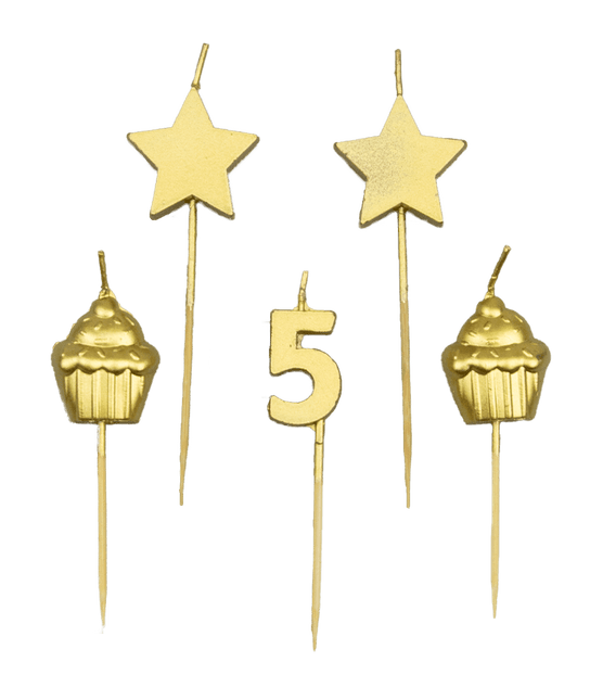 Kerzen 5 Jahre Cupcake Gold 17,5cm