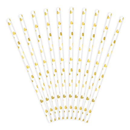 Papierstrohhalme Goldene Herzen 19,5cm 10 Stk.