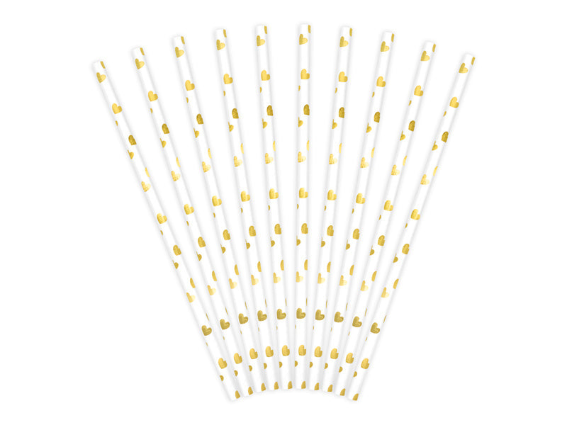 Papierstrohhalme Goldene Herzen 19,5cm 10 Stk.