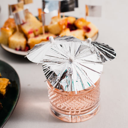 Silberne Cocktailstäbchen Sonnenschirm 10cm 10Stück
