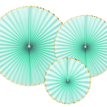 Papierfächer Mintgrün Gold Set 23-40cm 3 Stück