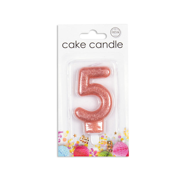 Kerze 5 Jahre Rose Gold Glitter 7cm