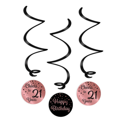 Hängende Dekoration 21 Jahre Happy Birthday Schwarz Rosa 17cm 3Stück