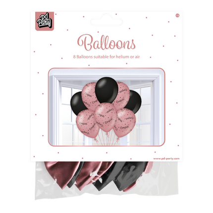 Ballons Glückwünsche Rosa Schwarz 30cm 8Stück