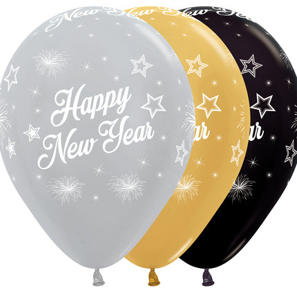 Ballons Frohes Neues Jahr Elegant Mix 30cm 25Stk