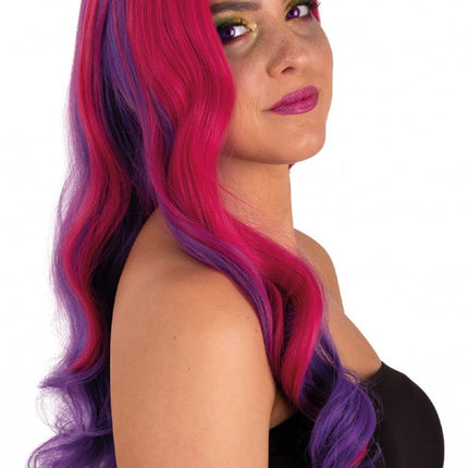Perücke Selena Lang Mit Locken Rosa bis Lila