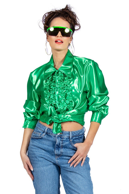 Disco Bluse Rüschen Dunkelgrün