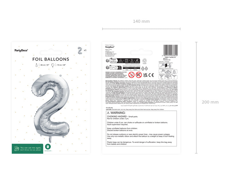 2 Jahre Figur Ballon Silber Leer 72cm