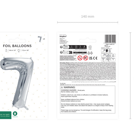 7 Jahre Figur Ballon Silber Leer 72cm