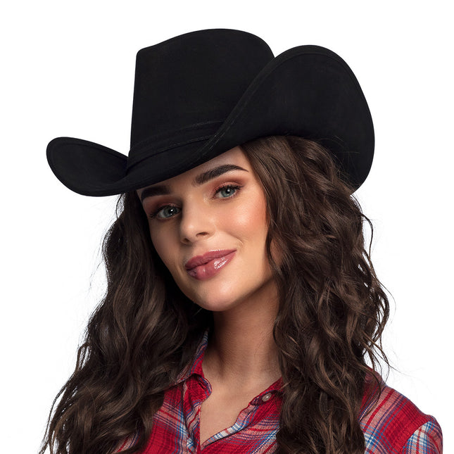 Cowboyhut Schwarz Lederlook Deluxe